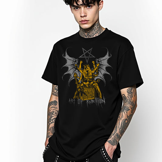 Model wearing occult punk music t-shirt