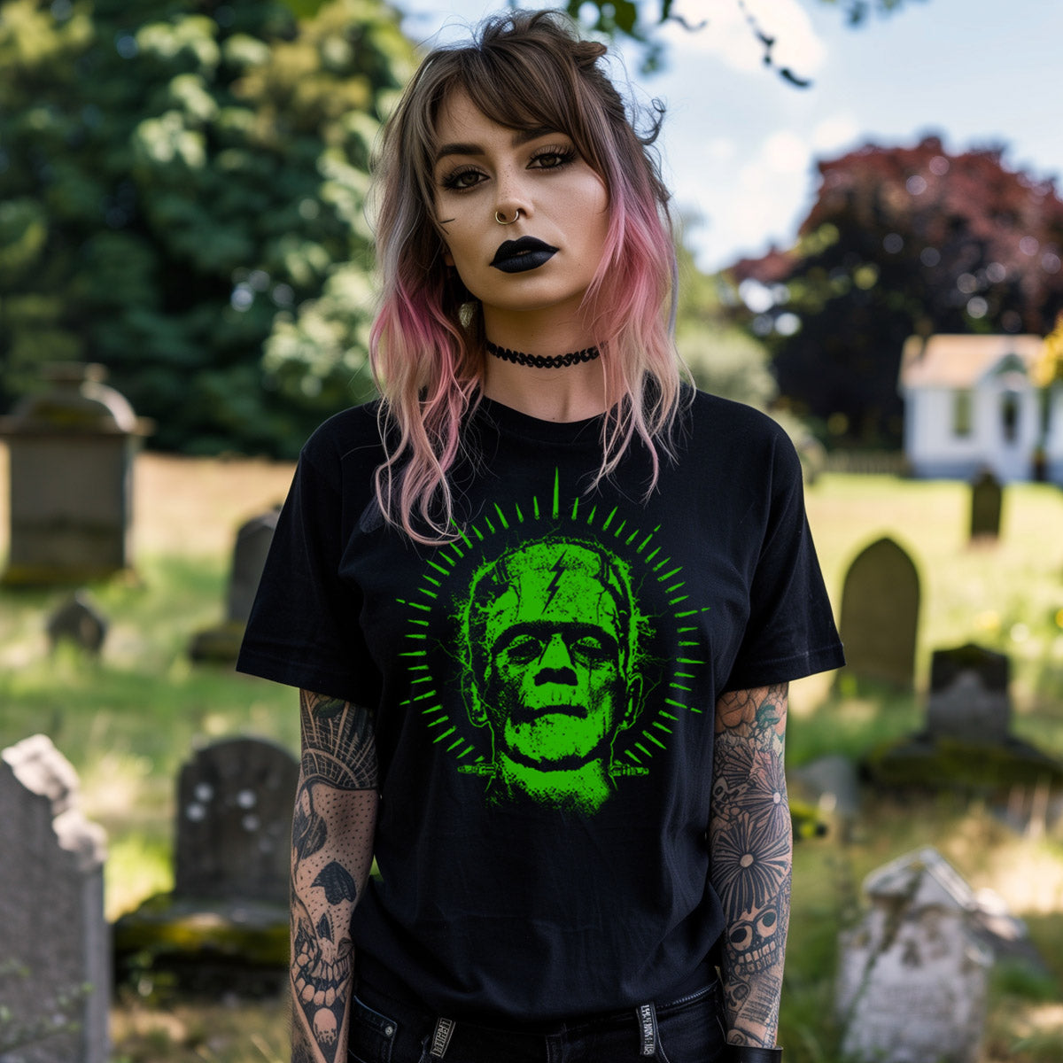Frankenstein Don't Wake Tattoo Style Tee