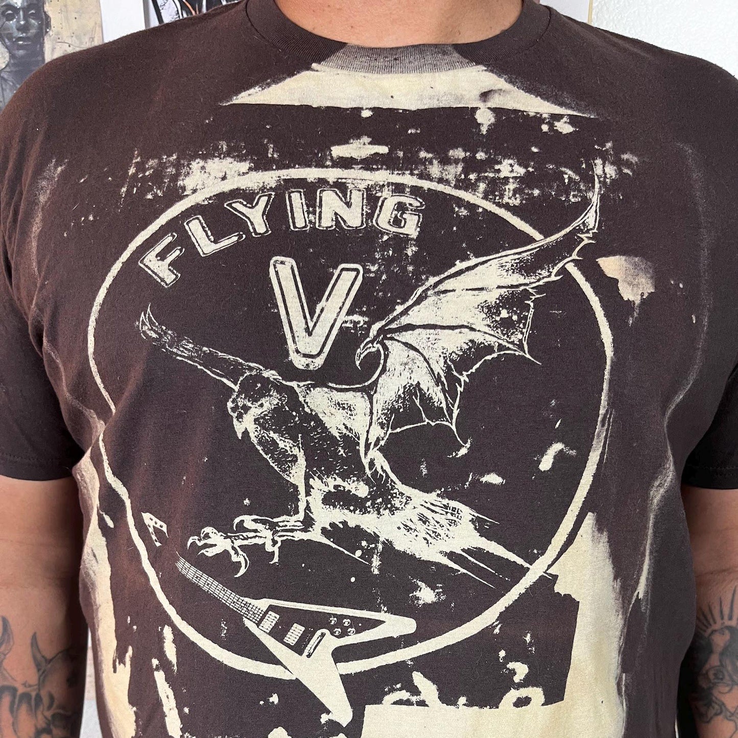 Flying V guitar t-shirt featuring eagle design – flatlay front view